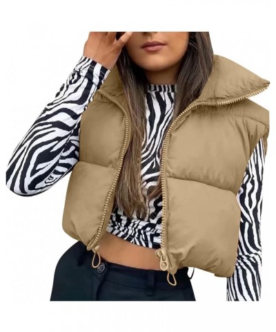 Womens Vest Warm Sleeveless Zip Up Jacket Coats Fashion Plus Size Winter Puffer Vest C-khaki $12.18 Vests