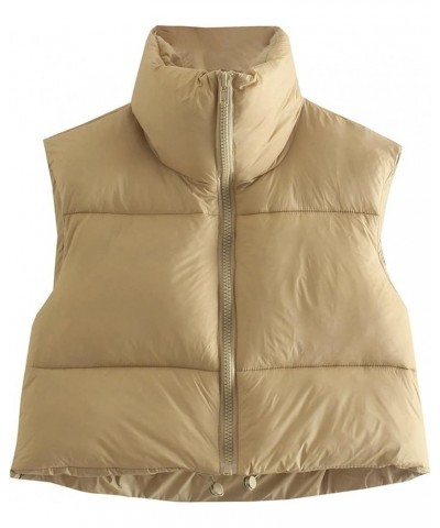 Womens Vest Warm Sleeveless Zip Up Jacket Coats Fashion Plus Size Winter Puffer Vest C-khaki $12.18 Vests