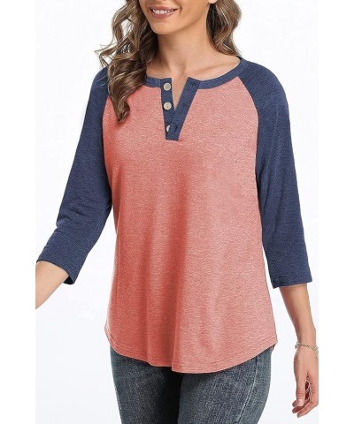 Women 3/4 Sleeve Shirts Casual V Neck Raglan Color Block Tops Button Up Blouse Navy Sleeve $12.59 Blouses