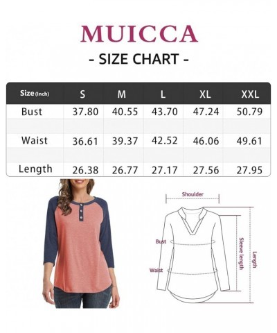 Women 3/4 Sleeve Shirts Casual V Neck Raglan Color Block Tops Button Up Blouse Navy Sleeve $12.59 Blouses