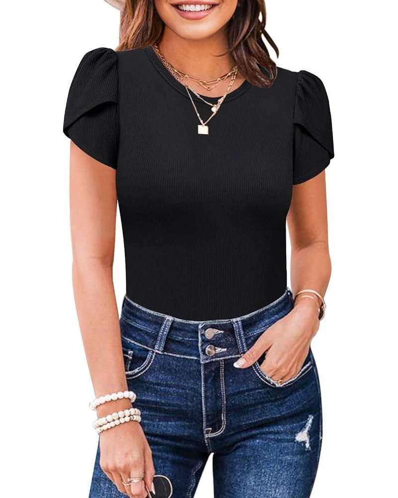 Women's Short Sleeve Shirt Round Neck Summer Casual Blouses Tops A01_ Black $10.44 T-Shirts