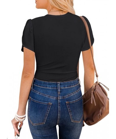 Women's Short Sleeve Shirt Round Neck Summer Casual Blouses Tops A01_ Black $10.44 T-Shirts