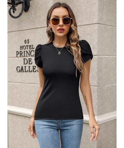 Women's Short Sleeve Shirt Round Neck Summer Casual Blouses Tops A01_ Black $10.44 T-Shirts