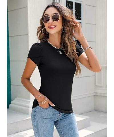 Women's Short Sleeve Shirt Round Neck Summer Casual Blouses Tops A01_ Black $10.44 T-Shirts