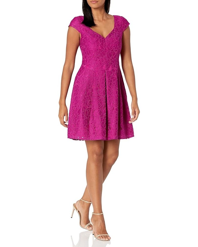 Women's Seamed Juliet Lace Fit and Flare Magenta $77.55 Dresses