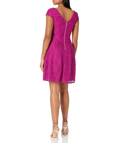 Women's Seamed Juliet Lace Fit and Flare Magenta $77.55 Dresses