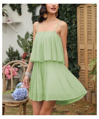 Womens 2024 Summer Romper Dress Spaghetti Strap Pleated Fashion Short Jumpsuit Outfits Light Green $21.07 Rompers