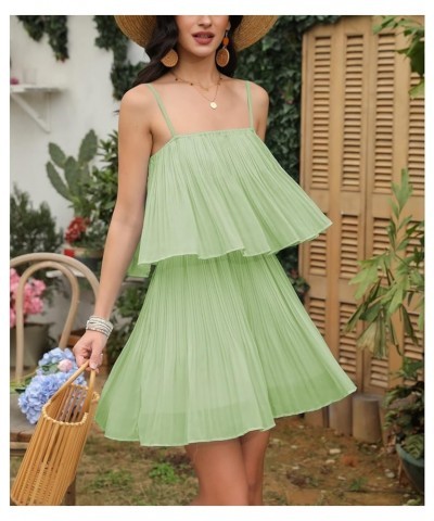 Womens 2024 Summer Romper Dress Spaghetti Strap Pleated Fashion Short Jumpsuit Outfits Light Green $21.07 Rompers