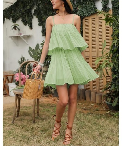 Womens 2024 Summer Romper Dress Spaghetti Strap Pleated Fashion Short Jumpsuit Outfits Light Green $21.07 Rompers