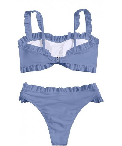 Women's Bathing Suits Spaghetti Strap Ruffle Wrap Bikini Set Two Piece Swimsuits Haze Blue $23.36 Swimsuits