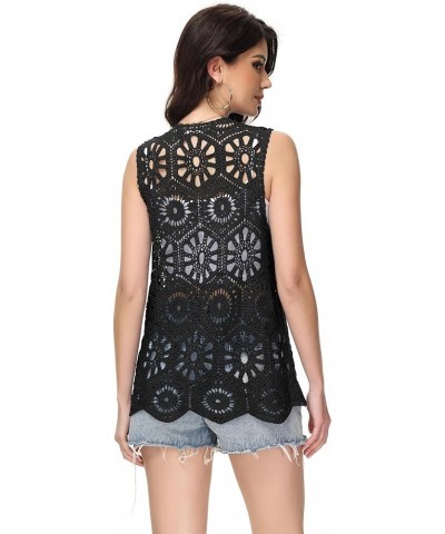 Womens Floral Crochet Cardigan Lace Trim Sleeveless Open Front Vest Black $18.23 Sweaters