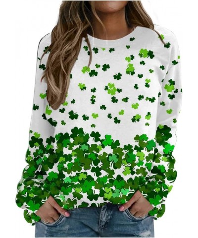 St Patricks Day Shirt Women Funny Long Sleeve Crewneck Tops Casual Shamrock Print Pullover Irish Clover Sweatshirts 02-green ...