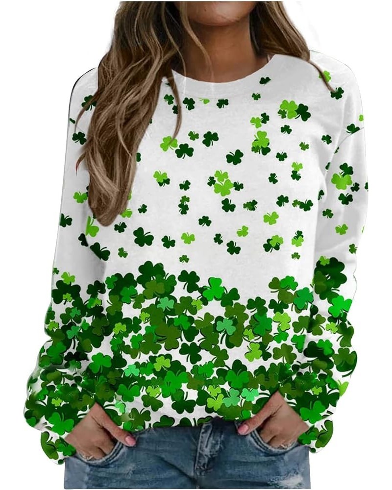 St Patricks Day Shirt Women Funny Long Sleeve Crewneck Tops Casual Shamrock Print Pullover Irish Clover Sweatshirts 02-green ...