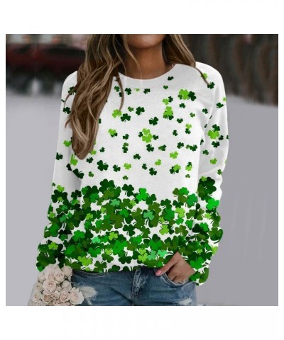 St Patricks Day Shirt Women Funny Long Sleeve Crewneck Tops Casual Shamrock Print Pullover Irish Clover Sweatshirts 02-green ...