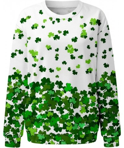 St Patricks Day Shirt Women Funny Long Sleeve Crewneck Tops Casual Shamrock Print Pullover Irish Clover Sweatshirts 02-green ...