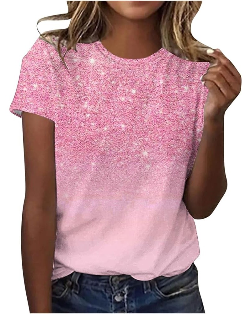 Long Sleeve Sparkly Shirts for Women Casual Crewneck Fall Shimmer Glitter Tops Loose Fit Fashion Shiny Graphic Blouse 6pink $...