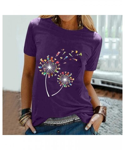 Casual T-Shirt Tops Blouse Printing Letter O-Neck Women Short Loose Sleeves Women's Blouse 2 Shirt 1a-purple $2.80 Blouses