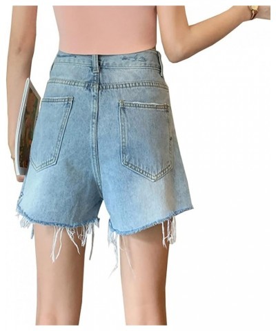 Jeans Shorts for Teen Girls Women High Waist Flower Frayed Raw Hem Pocket Straight Leg Slim Fit A Line Denim Shorts M-blue $1...