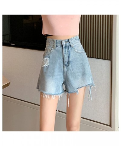 Jeans Shorts for Teen Girls Women High Waist Flower Frayed Raw Hem Pocket Straight Leg Slim Fit A Line Denim Shorts M-blue $1...