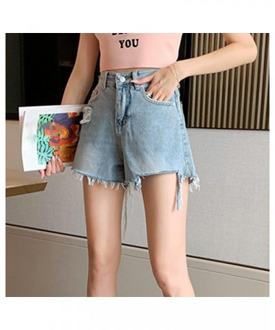 Jeans Shorts for Teen Girls Women High Waist Flower Frayed Raw Hem Pocket Straight Leg Slim Fit A Line Denim Shorts M-blue $1...