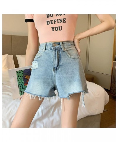 Jeans Shorts for Teen Girls Women High Waist Flower Frayed Raw Hem Pocket Straight Leg Slim Fit A Line Denim Shorts M-blue $1...