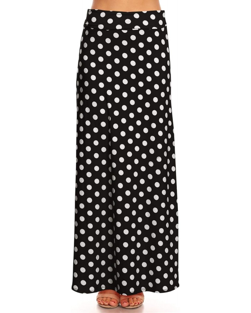 Comfy Fold Over Loose Fit A-Line Lounge Wear Polka Dot Long Maxi Skirt Small Polka Black L $12.12 Skirts