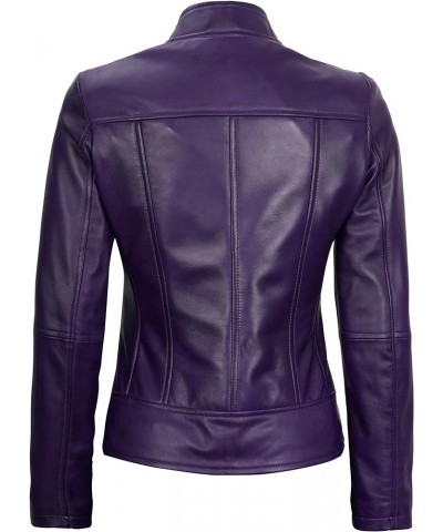 Brown Leather Jacket Women - Cafe Racer Leather Biker Style Casual Jackets For Womens Purple - Amy Leather Jacket Women $79.5...