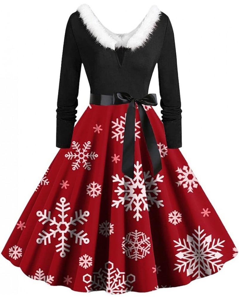 Christmas Cocktail Party Dress for Women's 50s 60s Lace Sleeve Vintage Swing Rockabilly Evening Dress with Belt 6-red $5.70 D...