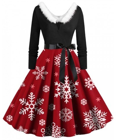 Christmas Cocktail Party Dress for Women's 50s 60s Lace Sleeve Vintage Swing Rockabilly Evening Dress with Belt 6-red $5.70 D...