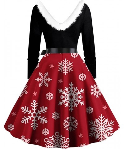 Christmas Cocktail Party Dress for Women's 50s 60s Lace Sleeve Vintage Swing Rockabilly Evening Dress with Belt 6-red $5.70 D...