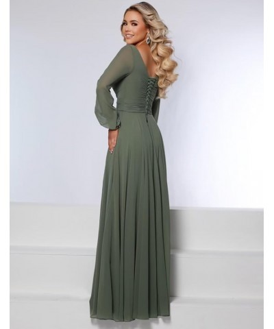 Chiffon Bridesmaid Dress for Wedding with Long Sleeve V Neck Formal Party Gown with Slit Dusty Rose $35.99 Dresses