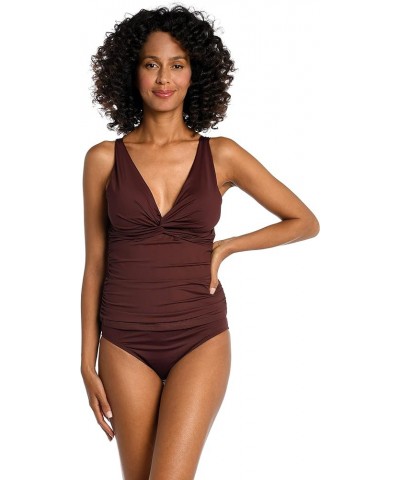 Over the Shoulder Twist Front Tankini Swimsuit Top Java $14.88 Swimsuits