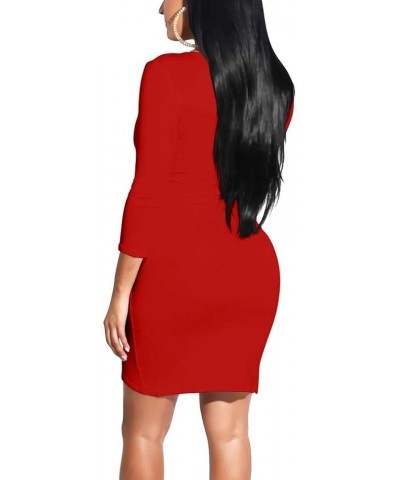 Women's Sexy Bodycon 3/4 Sleeve V Neck Cross Wrap Mini Club Dress Red $15.39 Dresses