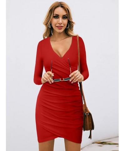 Women's Sexy Bodycon 3/4 Sleeve V Neck Cross Wrap Mini Club Dress Red $15.39 Dresses