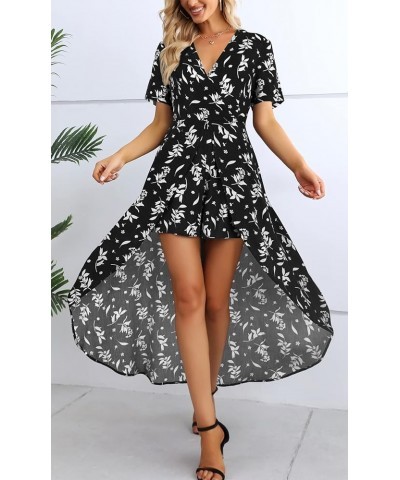 Womens Sleeveless Scoop Neck Floral Rayon Party Split Maxi Romper Dress 05-black/White $17.60 Dresses