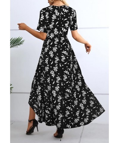 Womens Sleeveless Scoop Neck Floral Rayon Party Split Maxi Romper Dress 05-black/White $17.60 Dresses