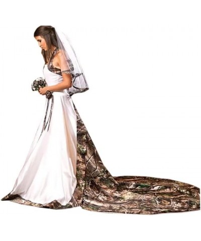 Long Camo Wedding Dress Satin Bridal Gown Halter Evening Dress with Train Ivory $46.20 Dresses