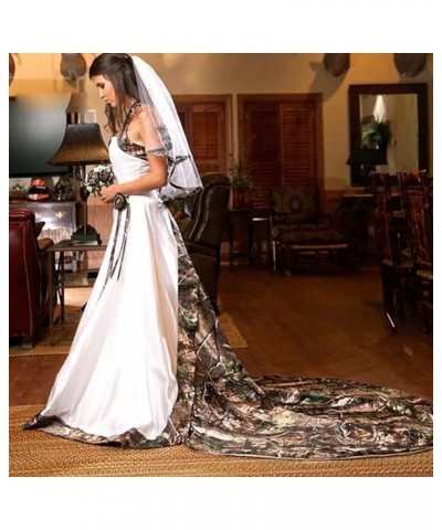 Long Camo Wedding Dress Satin Bridal Gown Halter Evening Dress with Train Ivory $46.20 Dresses