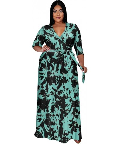 Plus Size Maxi Dress for Women - Summer Dresses Casual 3/4 Sleeve Floral Flowy Long Dress with Belt Pockets XL- 6XL Tiedye-bl...