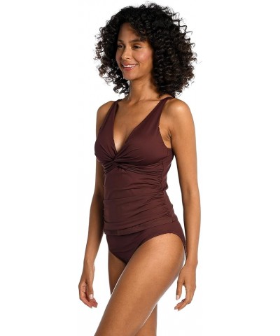 Over the Shoulder Twist Front Tankini Swimsuit Top Java $14.88 Swimsuits