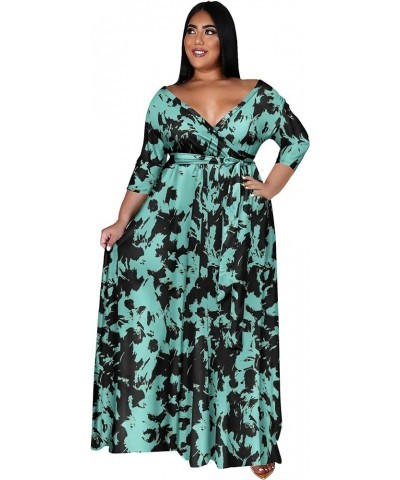 Plus Size Maxi Dress for Women - Summer Dresses Casual 3/4 Sleeve Floral Flowy Long Dress with Belt Pockets XL- 6XL Tiedye-bl...