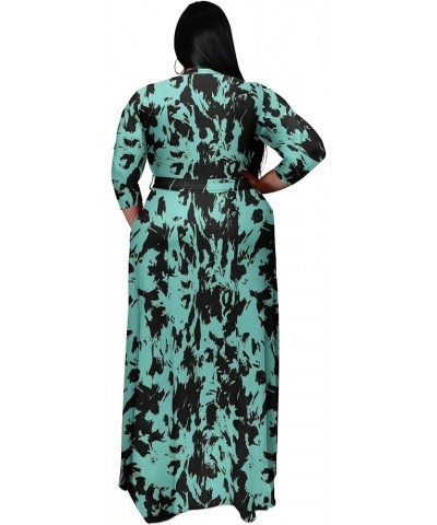 Plus Size Maxi Dress for Women - Summer Dresses Casual 3/4 Sleeve Floral Flowy Long Dress with Belt Pockets XL- 6XL Tiedye-bl...