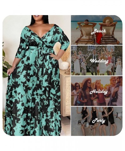 Plus Size Maxi Dress for Women - Summer Dresses Casual 3/4 Sleeve Floral Flowy Long Dress with Belt Pockets XL- 6XL Tiedye-bl...