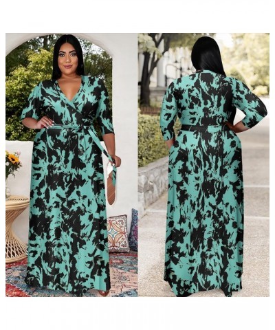 Plus Size Maxi Dress for Women - Summer Dresses Casual 3/4 Sleeve Floral Flowy Long Dress with Belt Pockets XL- 6XL Tiedye-bl...