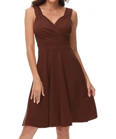 Women's Sleeveless Wrap V-Neck A-line Bridesmaid Cocktail Party Dress Dark Brown $22.73 Dresses