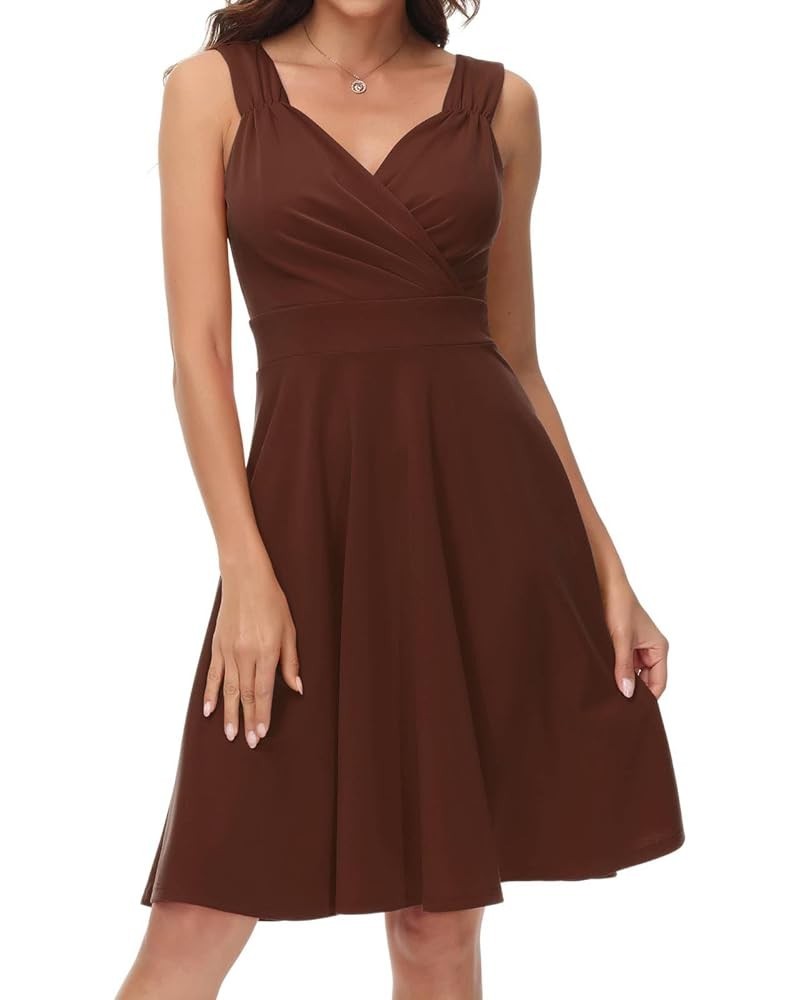 Women's Sleeveless Wrap V-Neck A-line Bridesmaid Cocktail Party Dress Dark Brown $22.73 Dresses