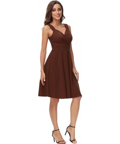 Women's Sleeveless Wrap V-Neck A-line Bridesmaid Cocktail Party Dress Dark Brown $22.73 Dresses