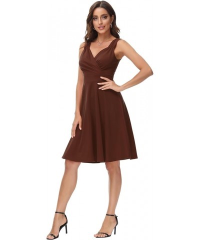 Women's Sleeveless Wrap V-Neck A-line Bridesmaid Cocktail Party Dress Dark Brown $22.73 Dresses