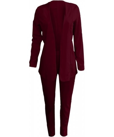 Women's 2 Piece Business Outfit Casual Solid Slim Fit Open Front Blazer Jacket and Pencil Pants Suits Office Work Set Wine $1...