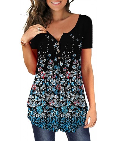 Women's Floral Tunic Tops Casual Blouse V Neck Short Sleeve Buttons Up T-Shirts Black+small Floral $9.95 Tops